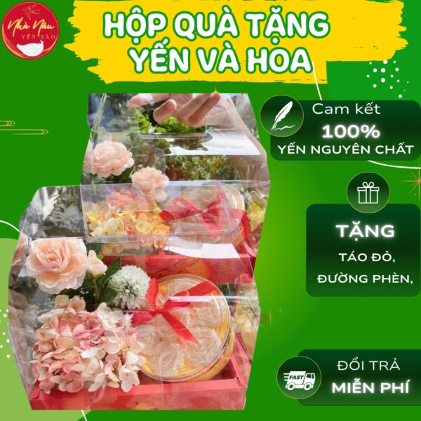Hộp Quà Yến Và Hoa- 100% Yến Nguyên Chất